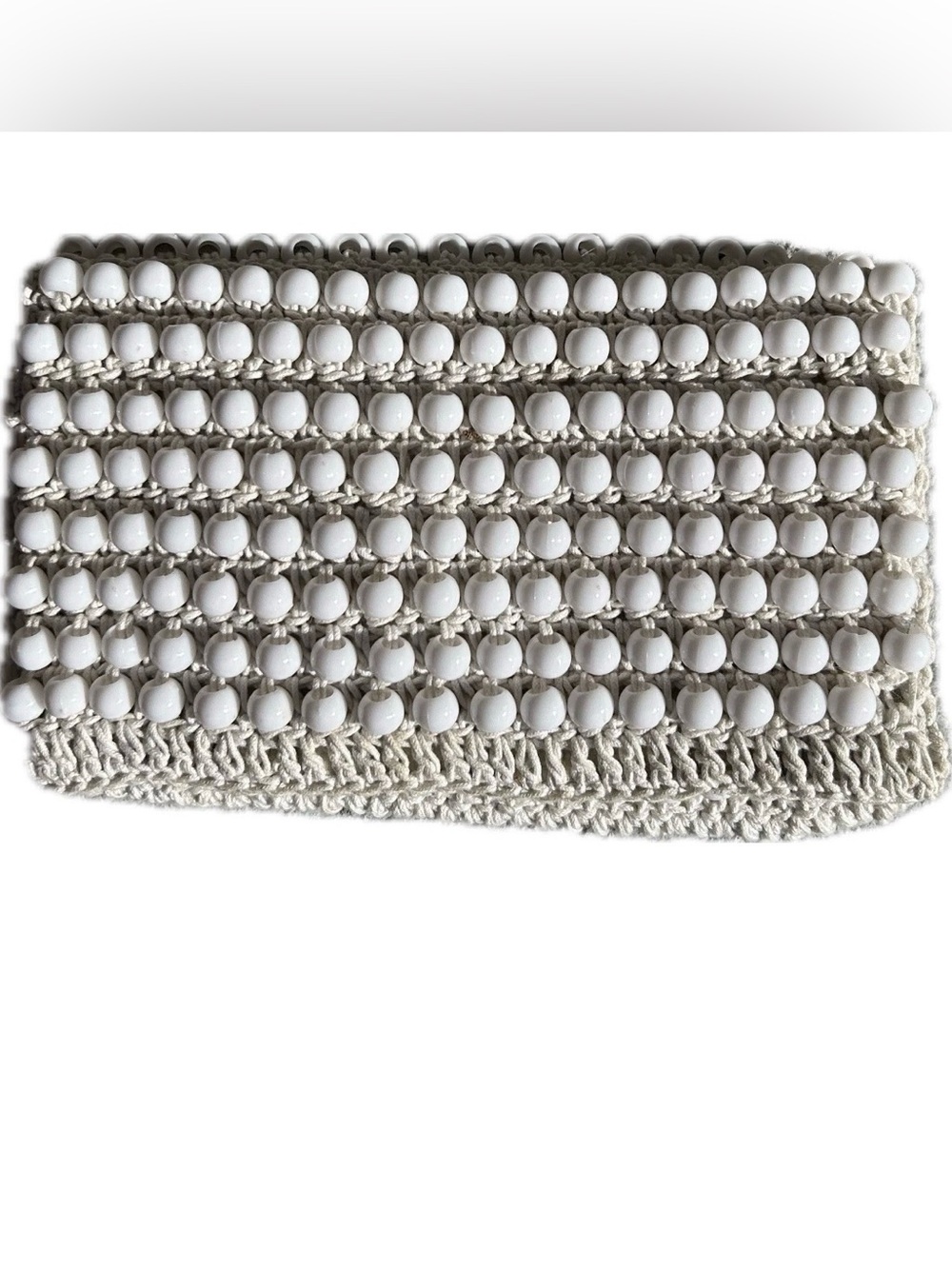 Anthropologie White Beaded Woven Clutch